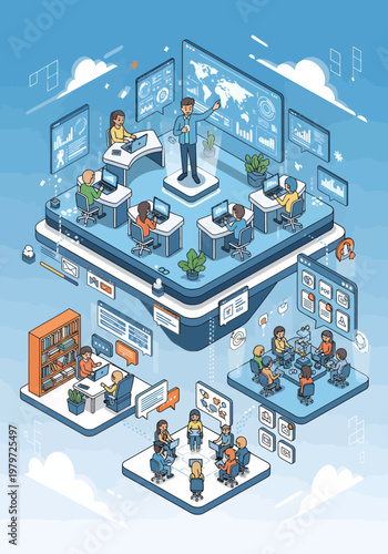 Business people working in office space.