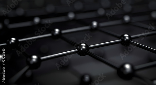 Photorealistic extreme macro graphene lattice hexagonal carbon atom structure.