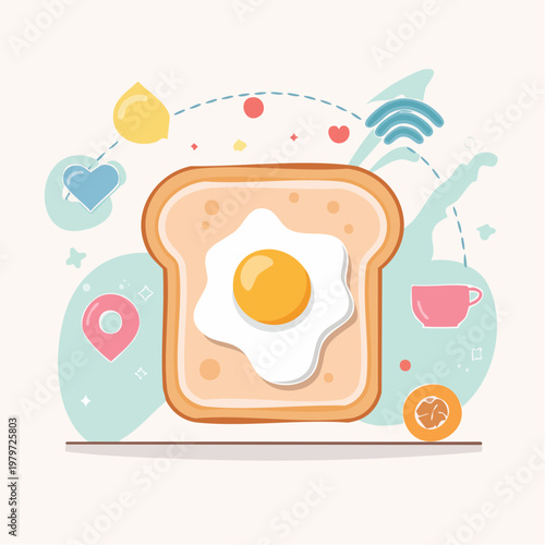 Delicious Fried Egg on Toast with Breakfast Icons, A Wholesome Start to Your Day