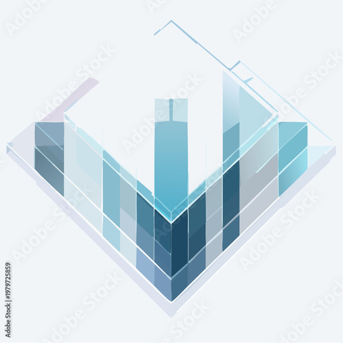 Abstract geometric representation of crystalline structure with shades of blue and white