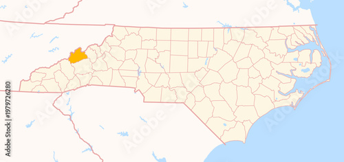 Map of the County Madison (North Carolina, US) showing the Federal State with the highlighted County