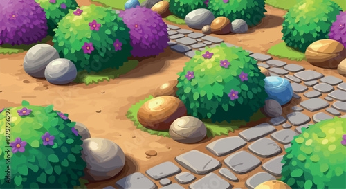 Green garden bushes and flowering shrubs set, 7 vector plant elements for landscape design, hand drawn botanical bushes with small flowers