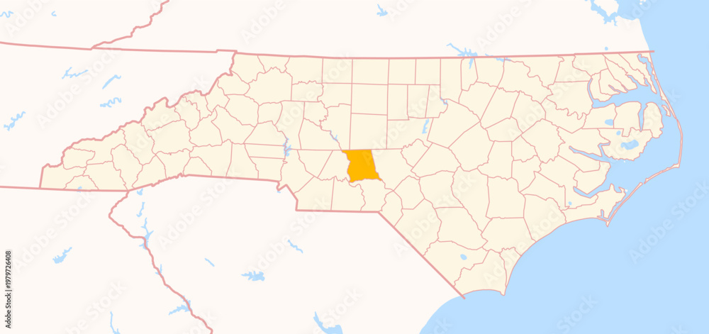 Fototapeta premium Map of the County Montgomery (North Carolina, US) showing the Federal State with the highlighted County