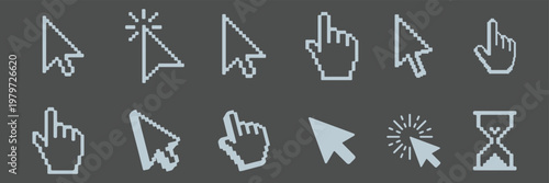 Hand cursor icon set. Click pointer symbol. Editable outline icon. Vector illustration.