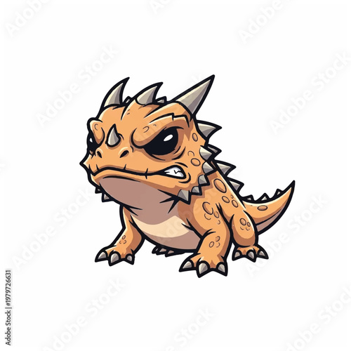 Angry cartoon dinosaur with spikes.