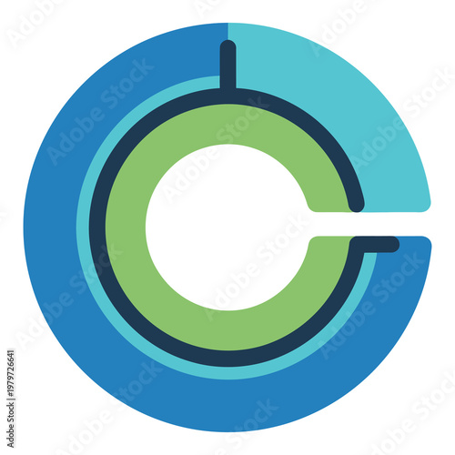 Colorful circular graph chart with green and blue sections  business data analysis icon
