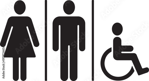 Restroom and accessible facility signage indicating gender and disability access Vector

