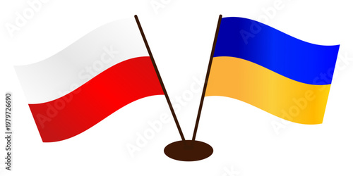 Developing national flags of Poland and Ukraine, standing on one stand