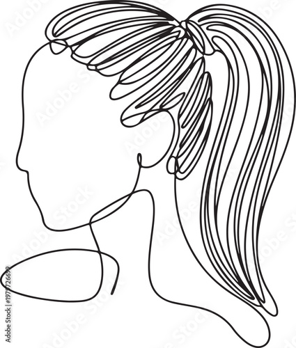 Minimalist line drawing of a woman with a high ponytail and earring Vector

