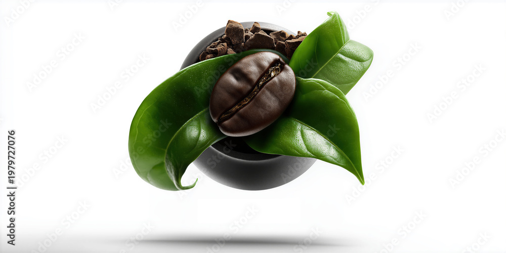 Fototapeta premium Kinship with nature reflected in organic coffee beans set in traditional dark ceramic holder