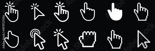 Hand cursor icon set. Click pointer symbol. Editable outline icon. Vector illustration.
