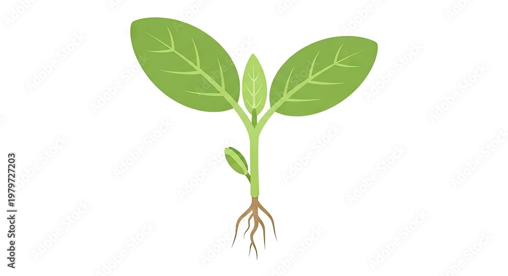 Fototapeta premium Young plant illustration isolated green sprout with roots on white background
