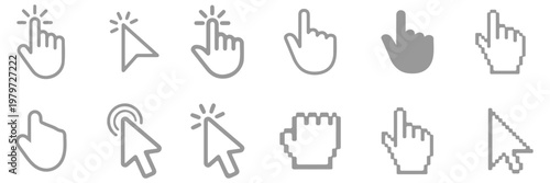Hand cursor icon set. Click pointer symbol. Editable outline icon. Vector illustration.