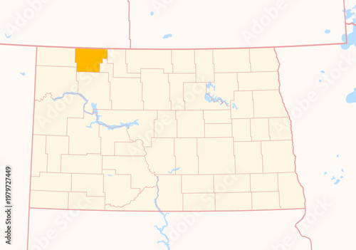 Map of the County Burke (North Dakota, US) showing the Federal State with the highlighted County
