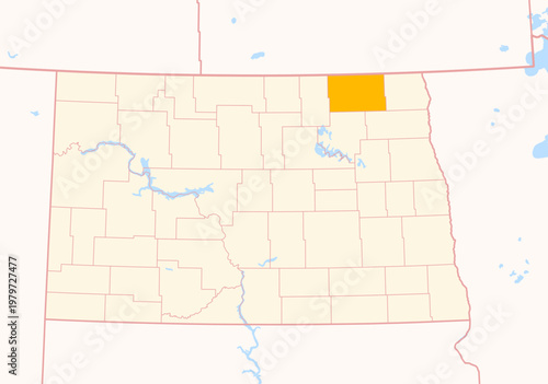 Map of the County Cavalier (North Dakota, US) showing the Federal State with the highlighted County