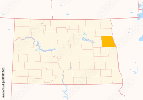 Map of the County Grand Forks (North Dakota, US) showing the Federal State with the highlighted County