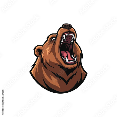 Brown bear roaring with open mouth.