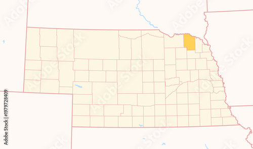 Map of the County Cedar (Nebraska, US) showing the Federal State with the highlighted County