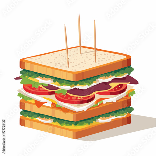 Delicious Triple Decker Club Sandwich with Bacon, Lettuce, Tomato, and Cheese