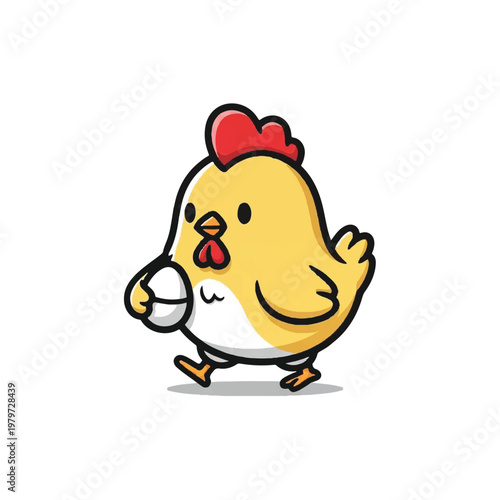 Cartoon chicken holding an egg.