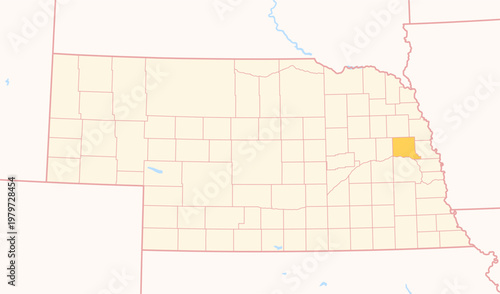 Map of the County Dodge (Nebraska, US) showing the Federal State with the highlighted County