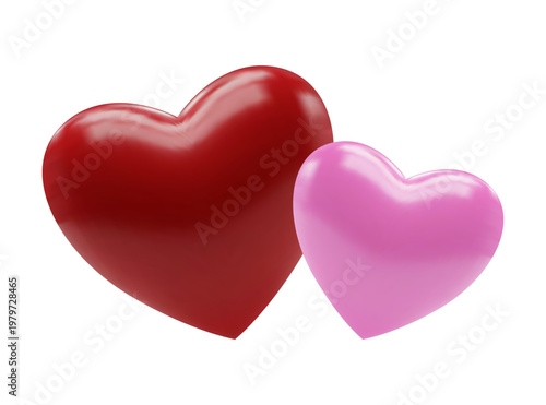 Romantic 3D red heart icon isolated on a white background. Realistic glossy love symbol render for Valentine's Day.