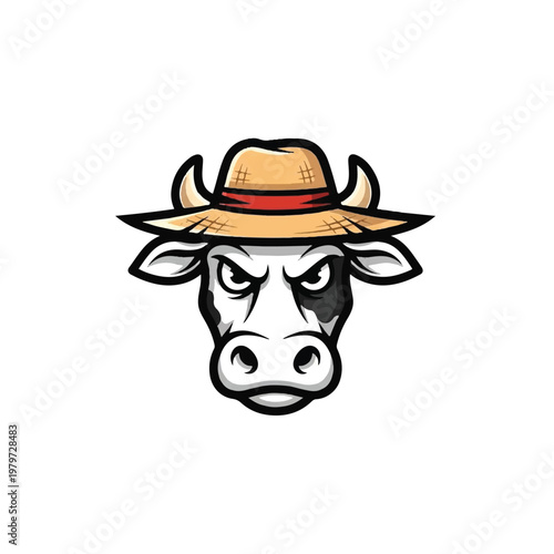 Cartoon cow wearing a hat.