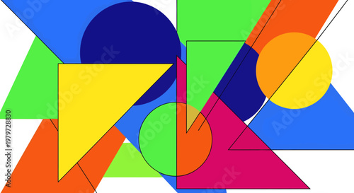 Colorful geometric shapes in motion.