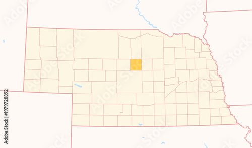 Map of the County Loup (Nebraska, US) showing the Federal State with the highlighted County