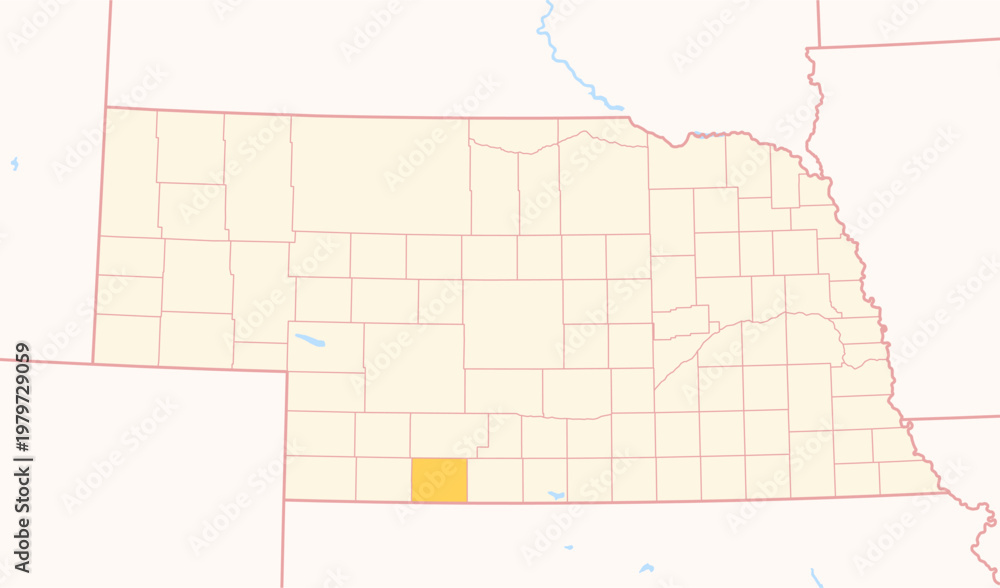 Fototapeta Map of the County Red Willow (Nebraska, US) showing the Federal State with the highlighted County