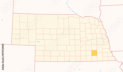 Map of the County Saline (Nebraska, US) showing the Federal State with the highlighted County