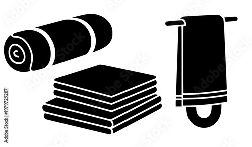 Kitchen towel vector set textile roll and folded cloth icon illustration isolated on white