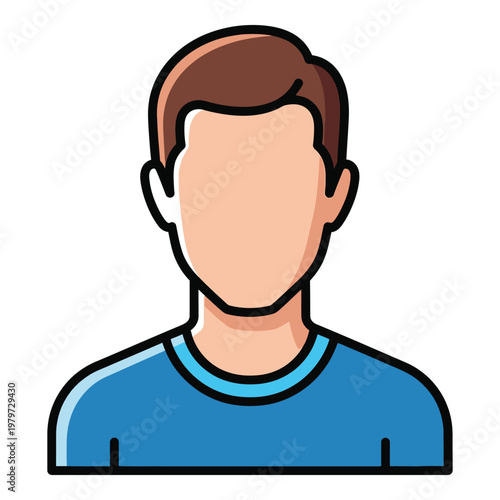 Cartoon illustration of a man with brown hair and blue shirt icon