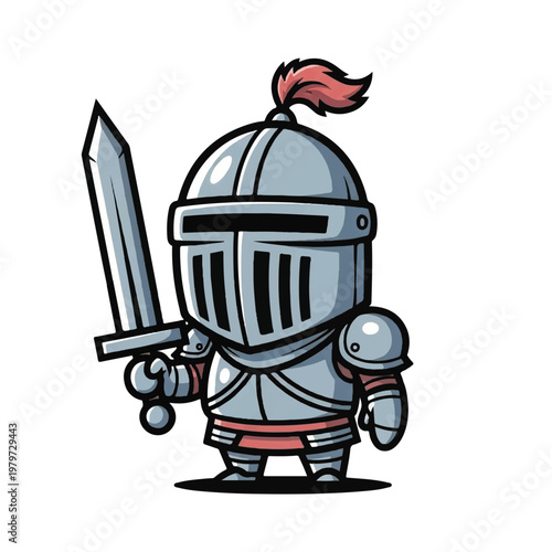 Cartoon knight in armor standing.