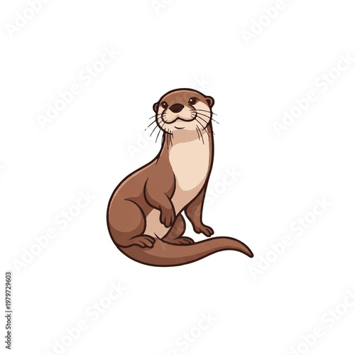 Cartoon Otter Sitting on Ground Looking.