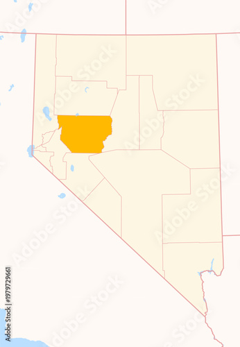 Map of the County Churchill (Nevada, US) showing the Federal State with the highlighted County