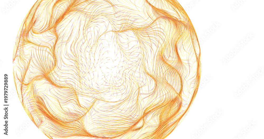 Obraz premium Artistic rendering of a sphere composed of interwoven golden lines against a pristine whi