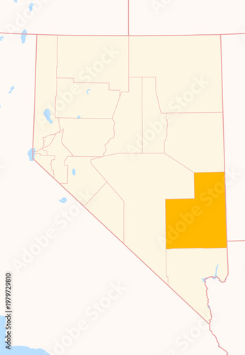 Map of the County Lincoln (Nevada, US) showing the Federal State with the highlighted County