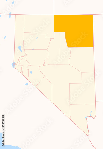 Map of the County Elko (Nevada, US) showing the Federal State with the highlighted County