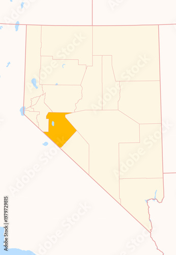 Map of the County Mineral (Nevada, US) showing the Federal State with the highlighted County