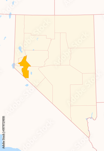 Map of the County Lyon (Nevada, US) showing the Federal State with the highlighted County