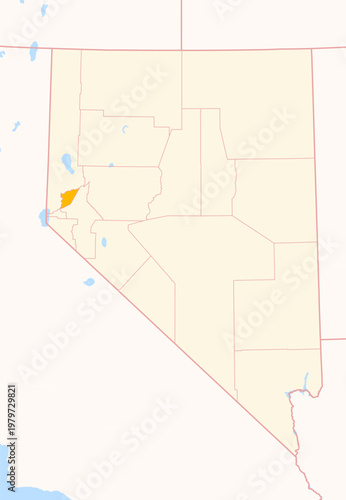 Map of the County Storey (Nevada, US) showing the Federal State with the highlighted County