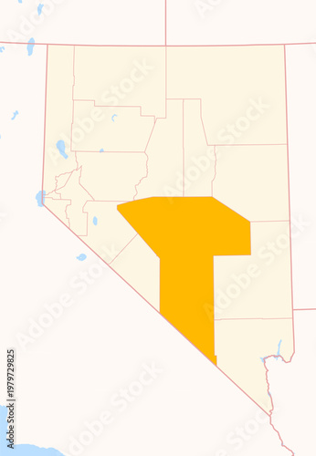 Map of the County Nye (Nevada, US) showing the Federal State with the highlighted County