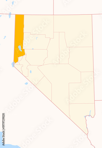 Map of the County Washoe (Nevada, US) showing the Federal State with the highlighted County