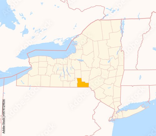 Map of the County Broome (New York, US) showing the Federal State with the highlighted County