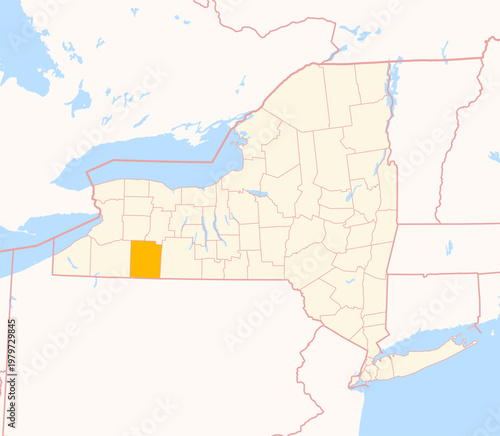 Map of the County Allegany (New York, US) showing the Federal State with the highlighted County