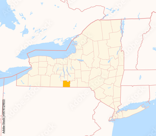 Map of the County Chemung (New York, US) showing the Federal State with the highlighted County