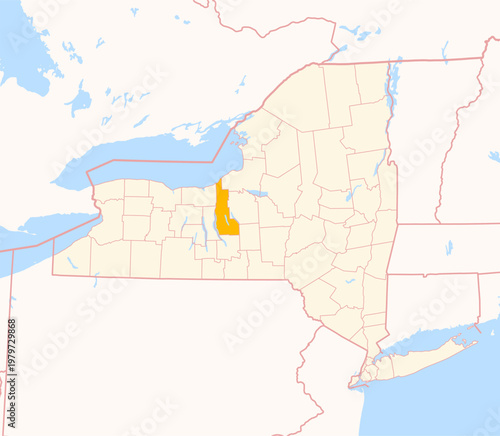 Map of the County Cayuga (New York, US) showing the Federal State with the highlighted County