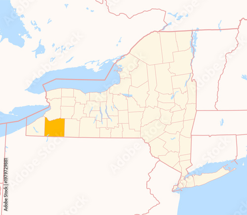 Map of the County Cattaraugus (New York, US) showing the Federal State with the highlighted County