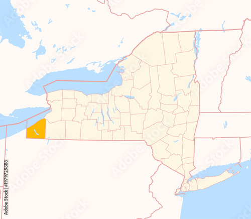 Map of the County Chautauqua (New York, US) showing the Federal State with the highlighted County